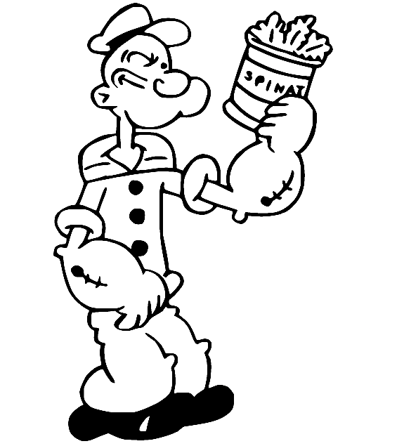 Popeye Holds Spinach Coloring Page