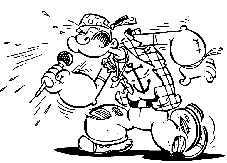 Popeye Singing Coloring Page