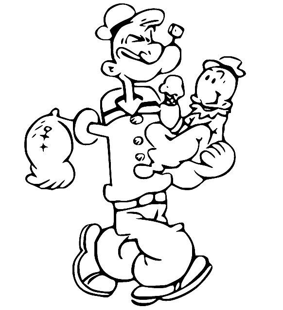 Desenho de Popeye e Sweepea para colorir