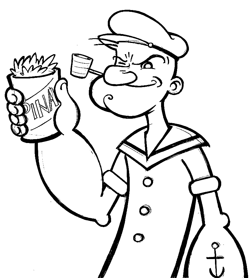 Popeye with Spinach Coloring Page