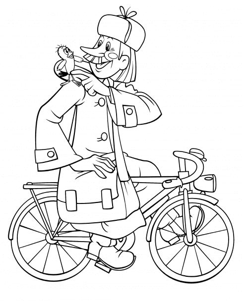 Postman Pechkin and little daw Coloring Page