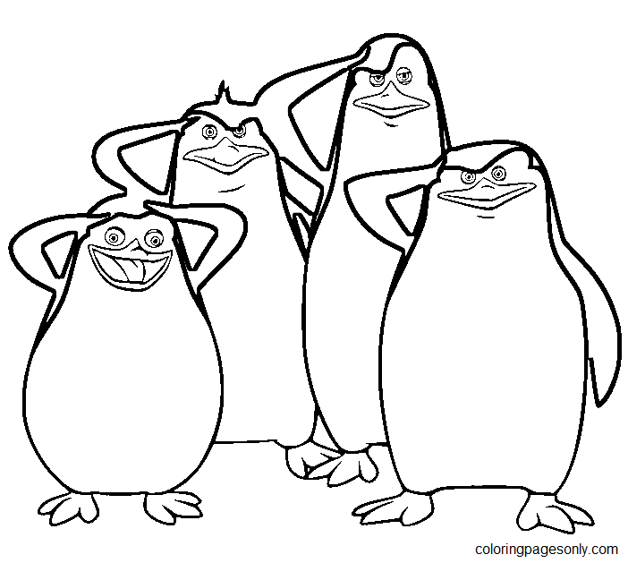 Private, Rico, Kowalski and Skipper Coloring Page