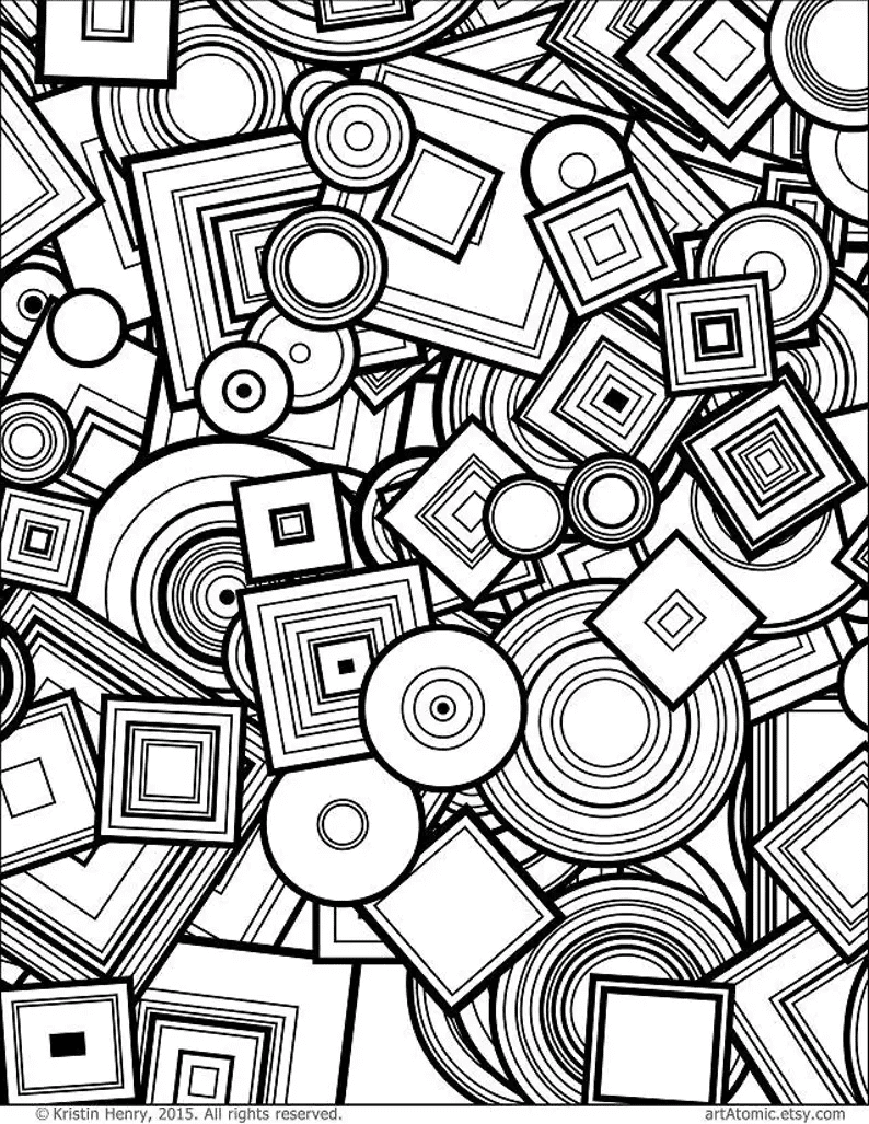 Psychedelic Circles and Squares Coloring Page