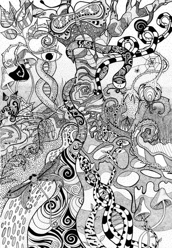 Psychedelic Dot Forest Coloring Page