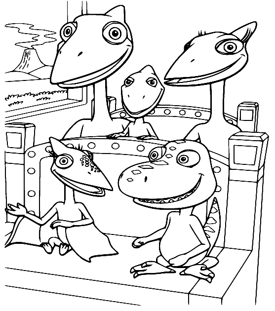 Famille de ptéranodons dans le train de Dinosaur Train