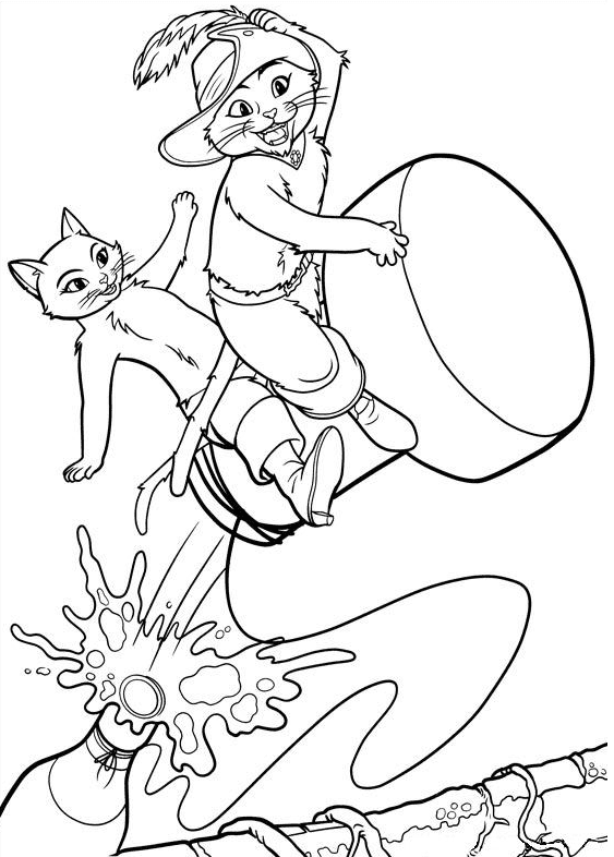 Puss with Kitty Coloring Page