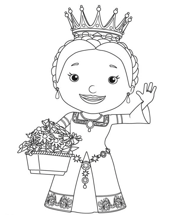 desenho de Rainha Marta e buquê de flores para colorir