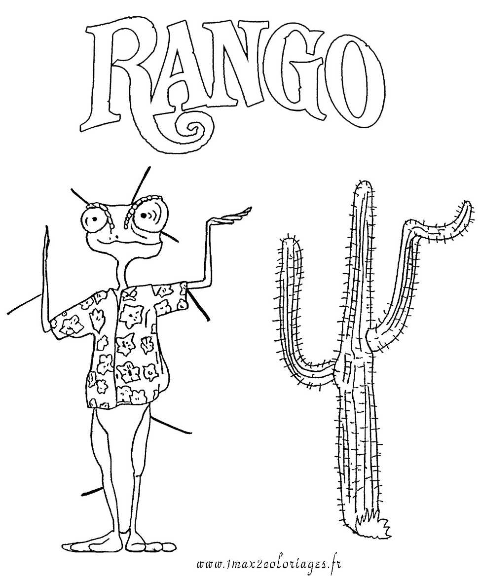 Rango with Cactus Coloring Page