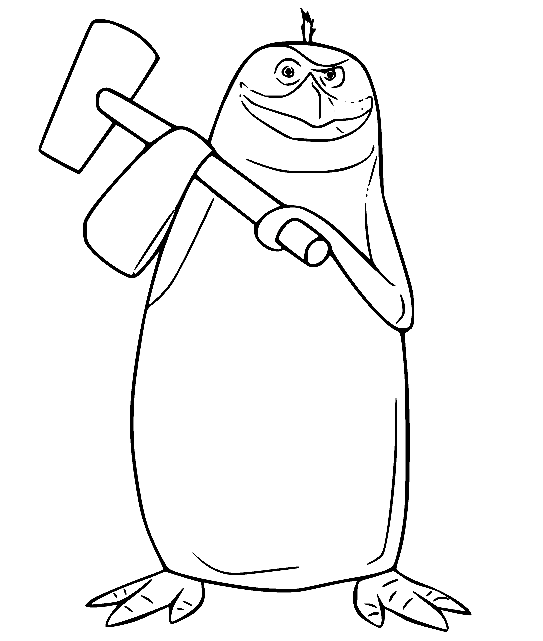 Rico sostiene un martillo de pingüinos de Madagascar