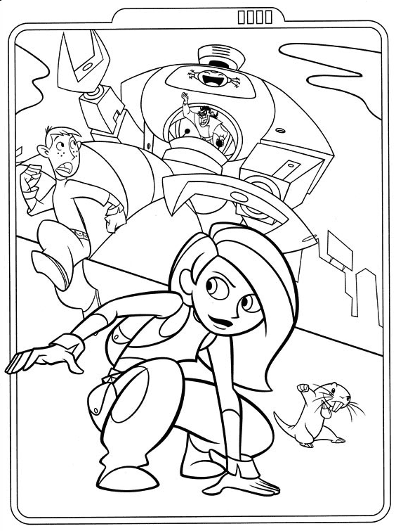 Ron, Kim And Rufus Fighting Coloring Page