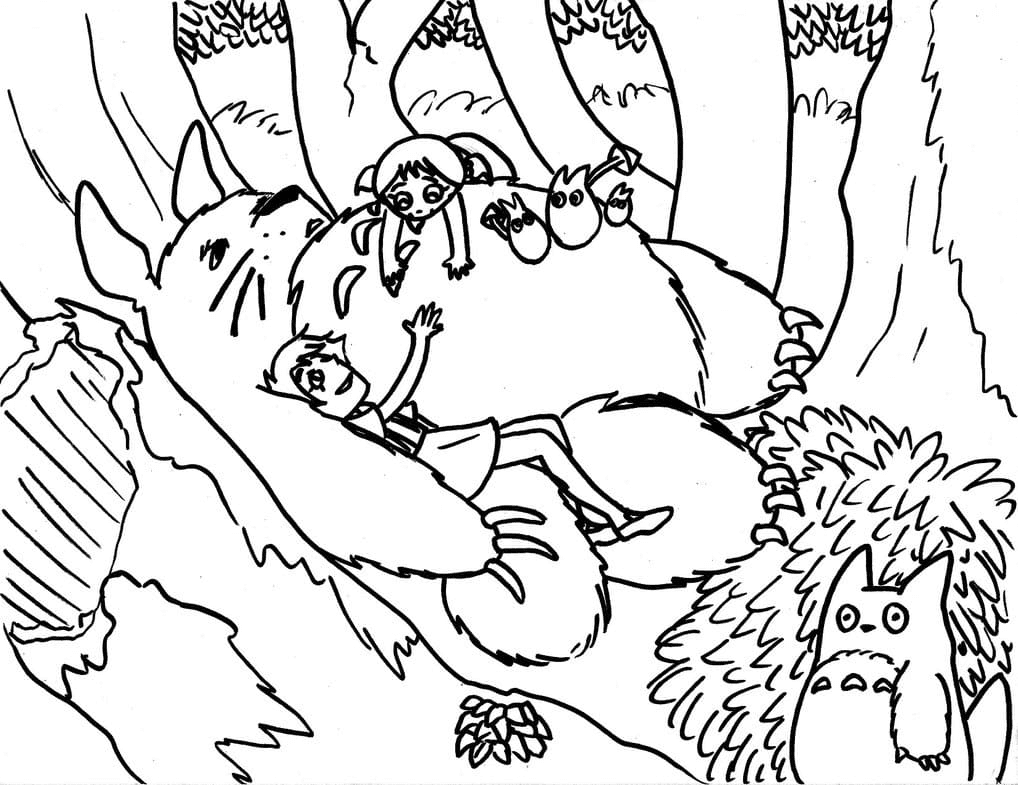 Satsuki und Mei quetschen Totoro aus „Mein Nachbar Totoro“.