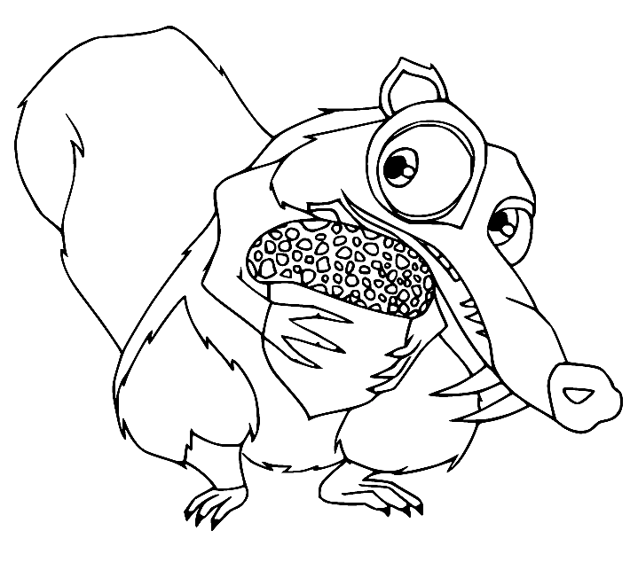 Scrat Holds an Acorn Coloring Page