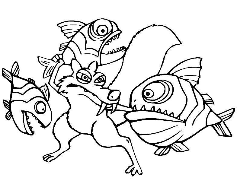 Scrat with Fish Coloring Page