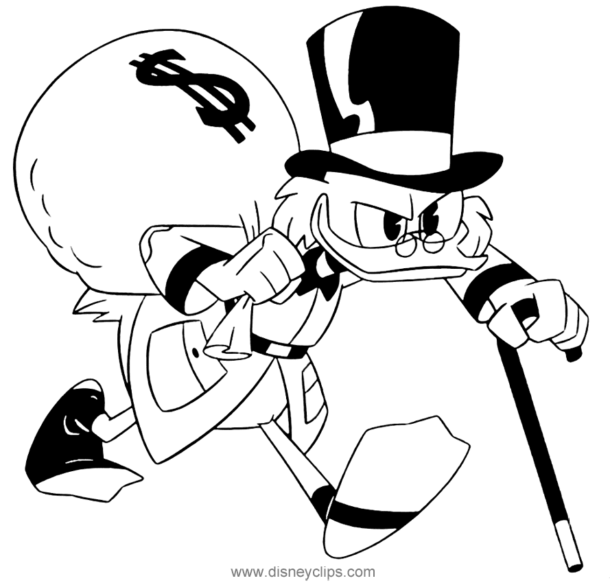 Scrooge with Money Bag Coloring Page