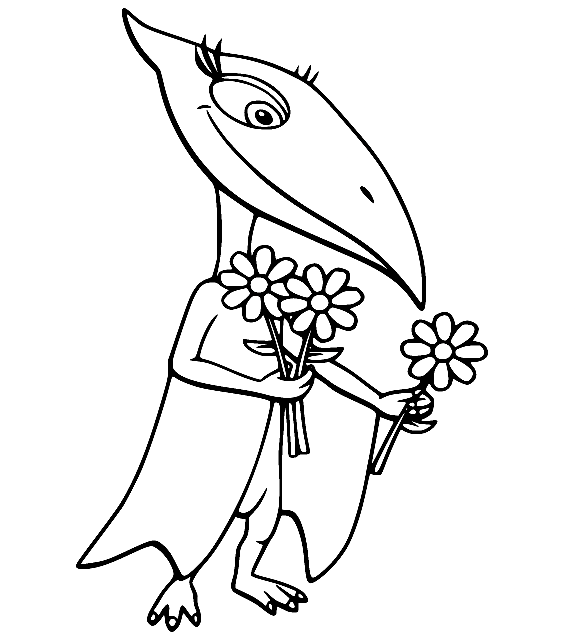 Shiny Pteranodon Holds Flowers Coloring Page