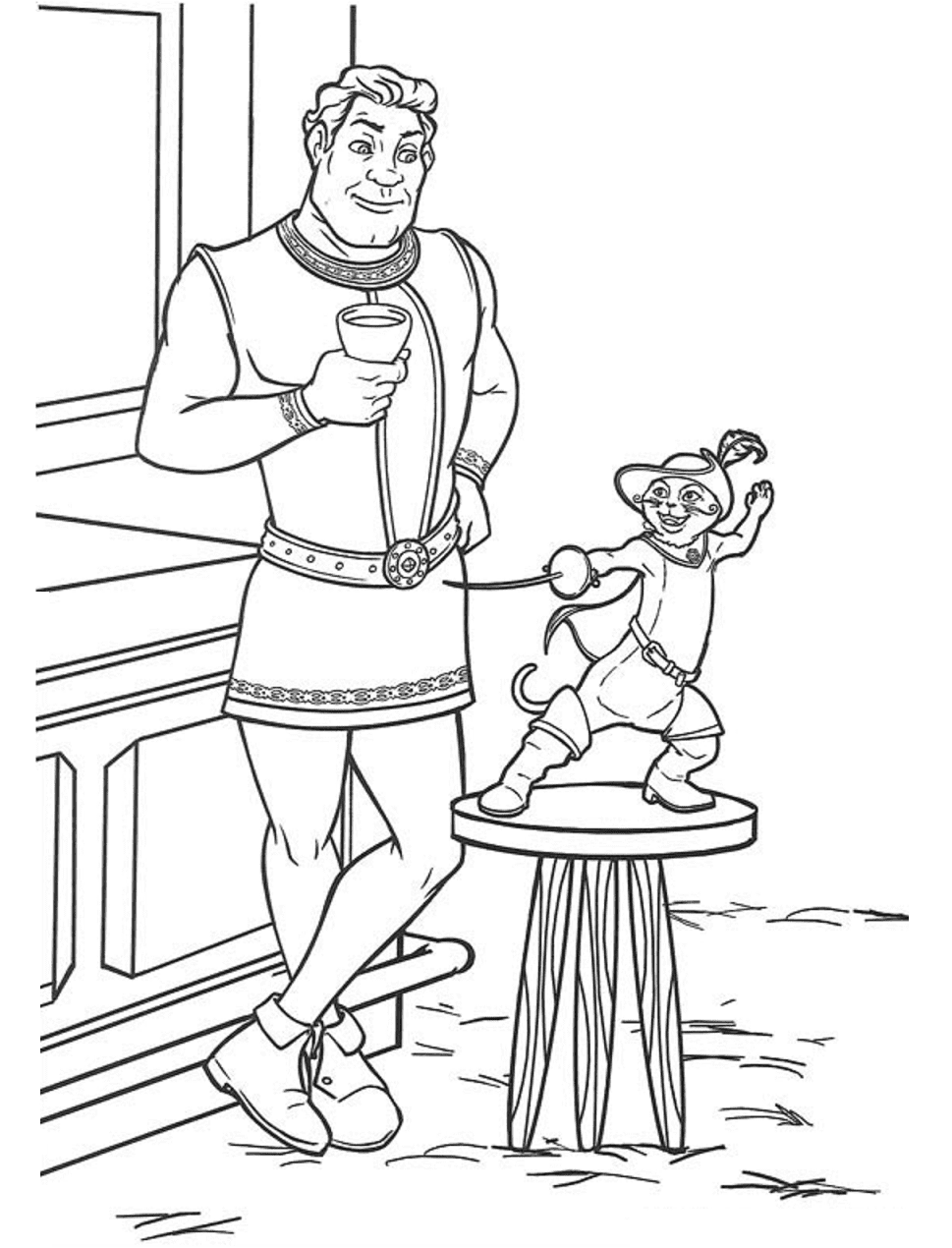 Shrek With Puss In Boots Coloring Page