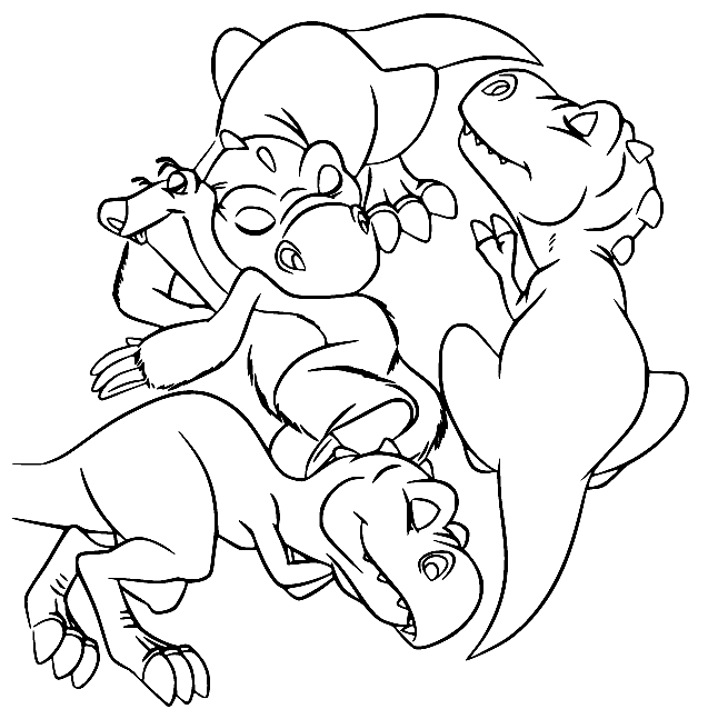 Sid and Baby Dinos Coloring Page