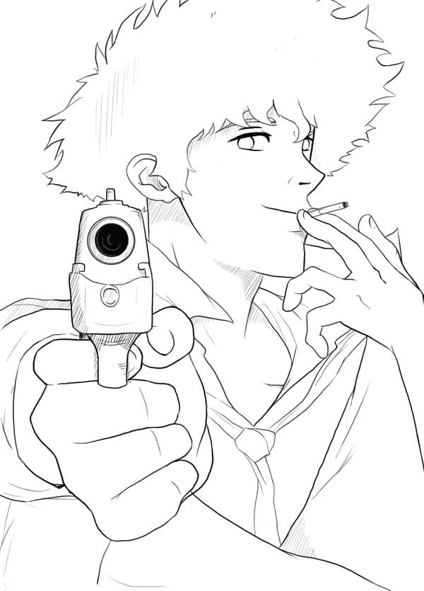Spike Spiegel with a pistol Coloring Page