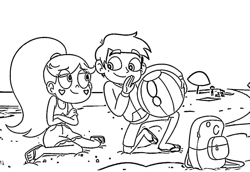 Star and Marco on the Beach Coloring Page