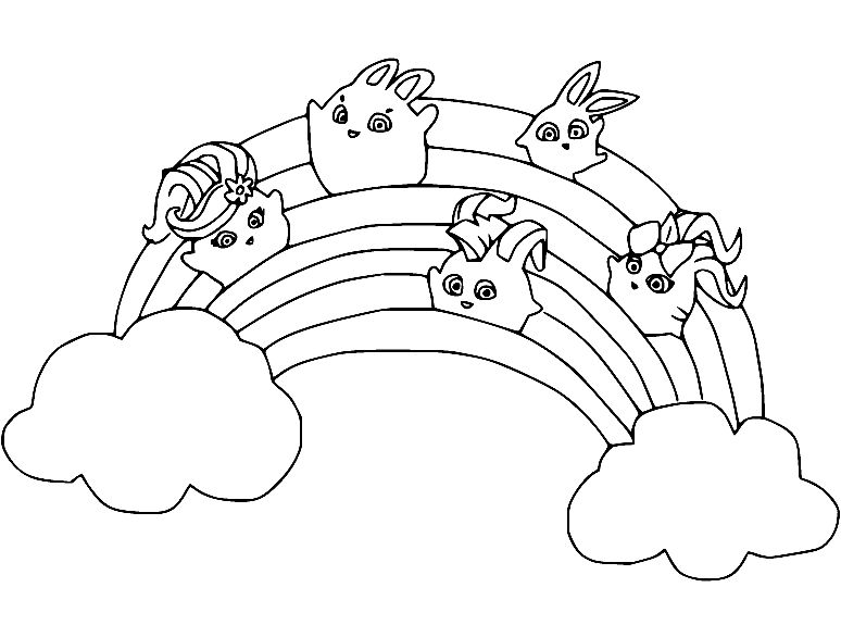 Sunny Bunnies on the Rainbow Coloring Page