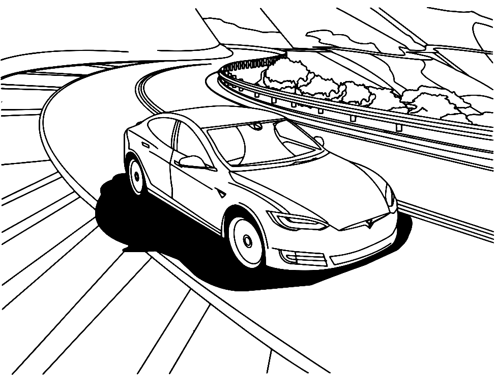 Dibujo de Tesla en la carretera para colorear