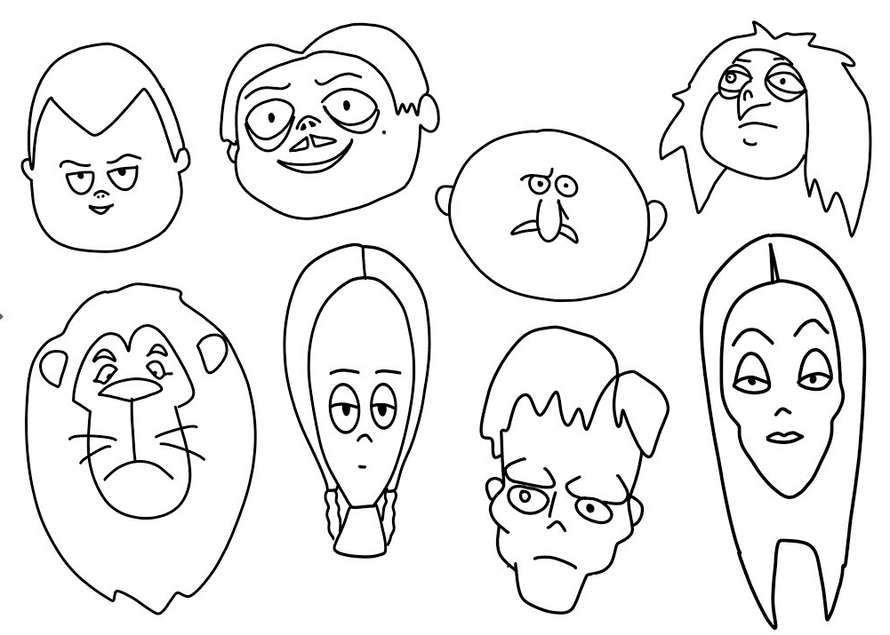 The Addams Family Characters Face Coloring Page