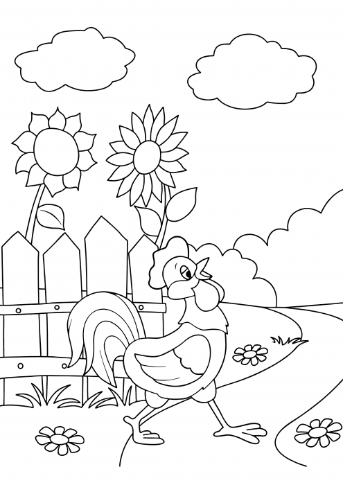 The Rooster walks along Prostokvashino Coloring Page