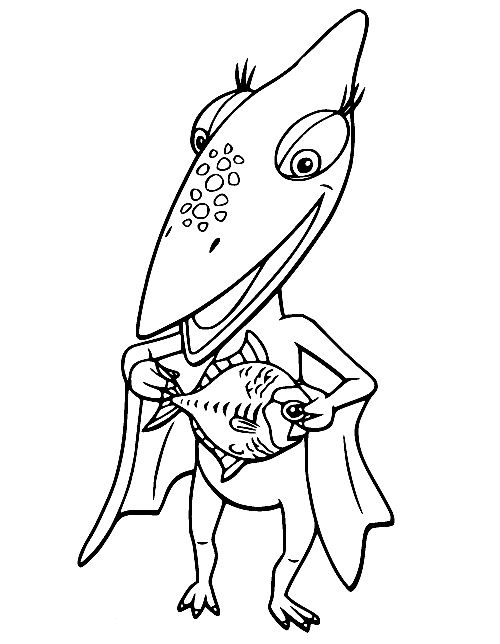 Tiny Pteranodon Eating Fish Coloring Pages