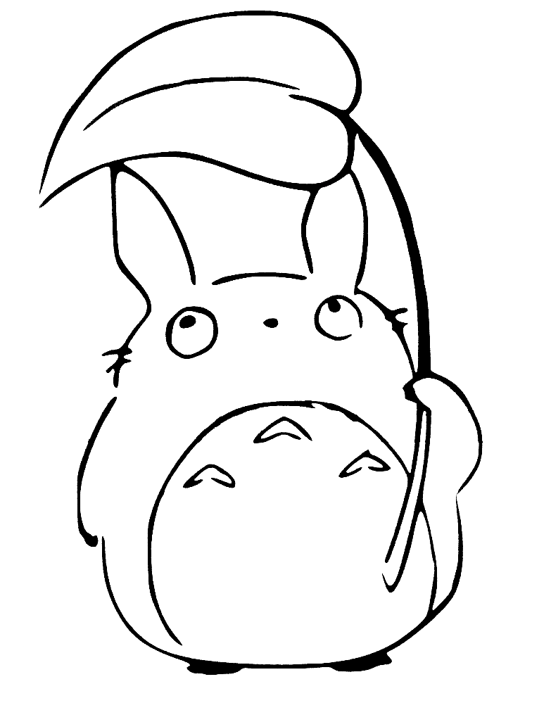 Totoro With Leaf Coloring Page