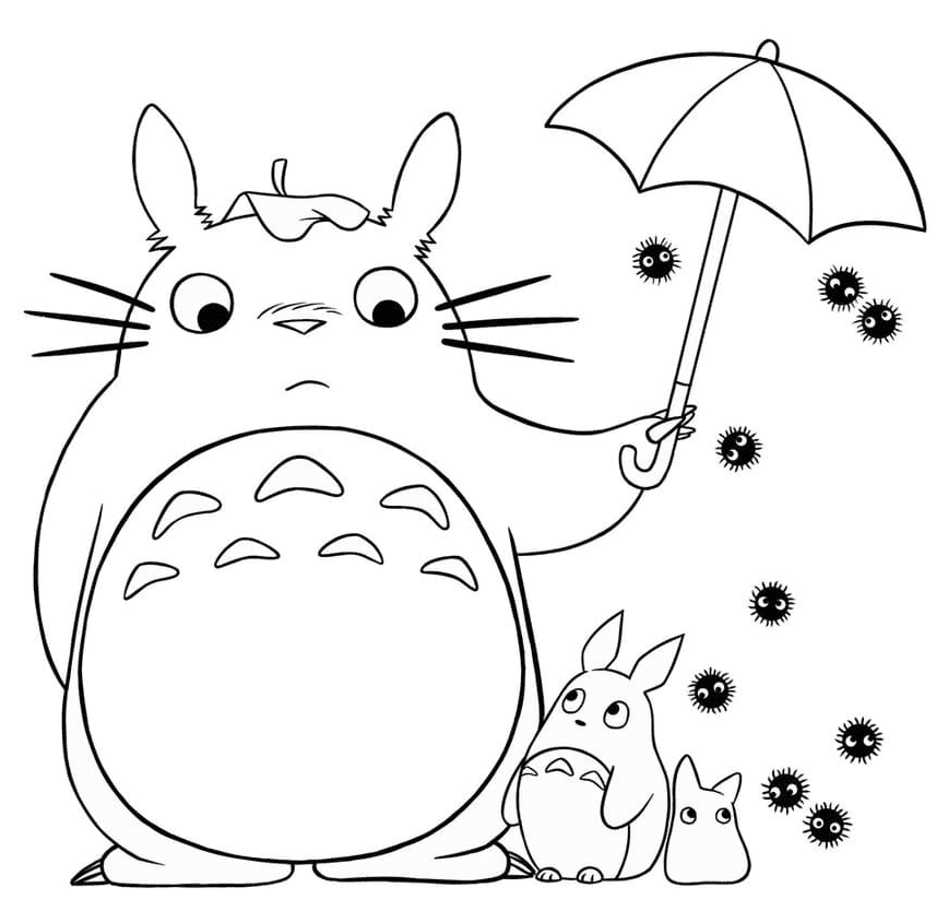 Totoro With Umbrella Coloring Page