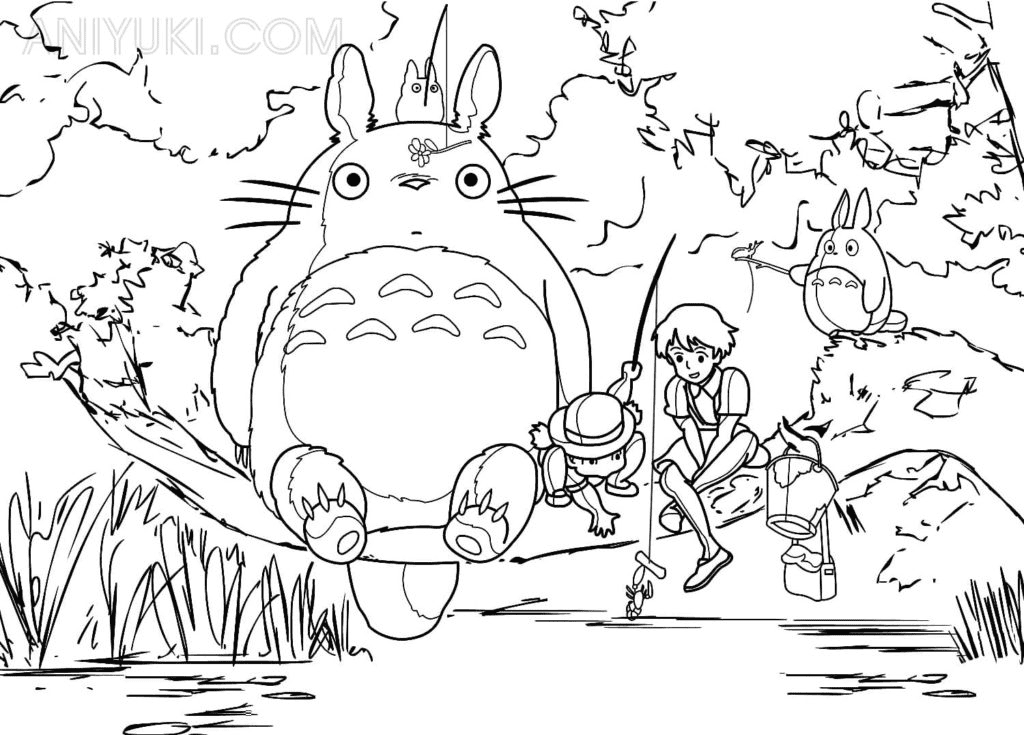 Totoro sitting on a branch Coloring Page