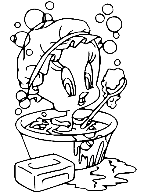 Tweety Bird Bathing Coloring Pages