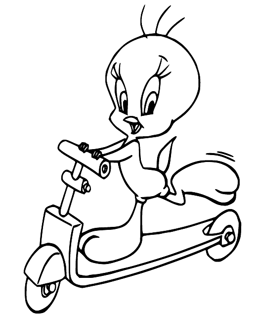 Tweety Bird jouant au scooter de Tweety