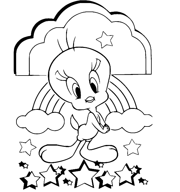 Tweety Bird Rainbow Card Coloring Pages