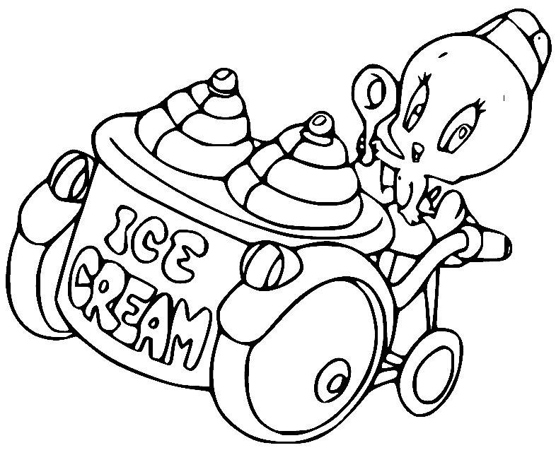 Tweety Bird and Ice Cream Coloring Pages