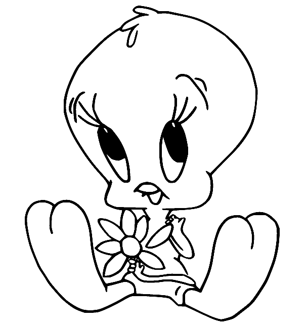 Tweety Bird and a Flower Coloring Page