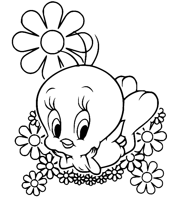 Tweety-Vogel in den Blumen von Tweety