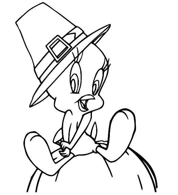 Tweety Bird on the Pumpkin Coloring Page