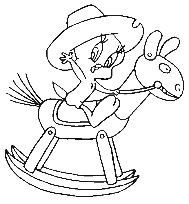 Tweety Playing Rocking Horse Coloring Pages