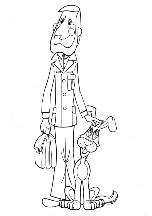 Uncle Fyodor’s dad and Sharik the dog Coloring Page