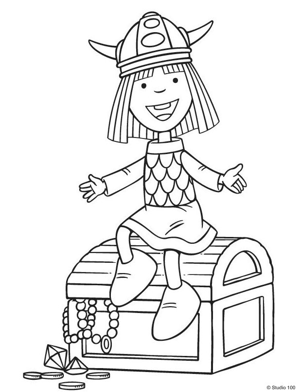 Vicky Sitting on Treasure Chest Coloring Page