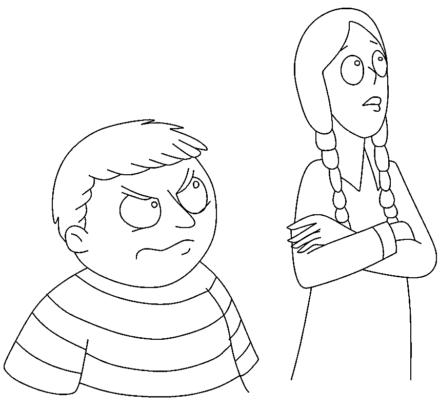 Wednesday and Pugsley Addams Coloring Page