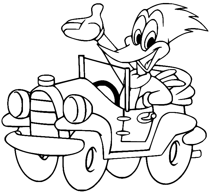 Woody Woodpecker conduciendo un coche de Woody Woodpecker