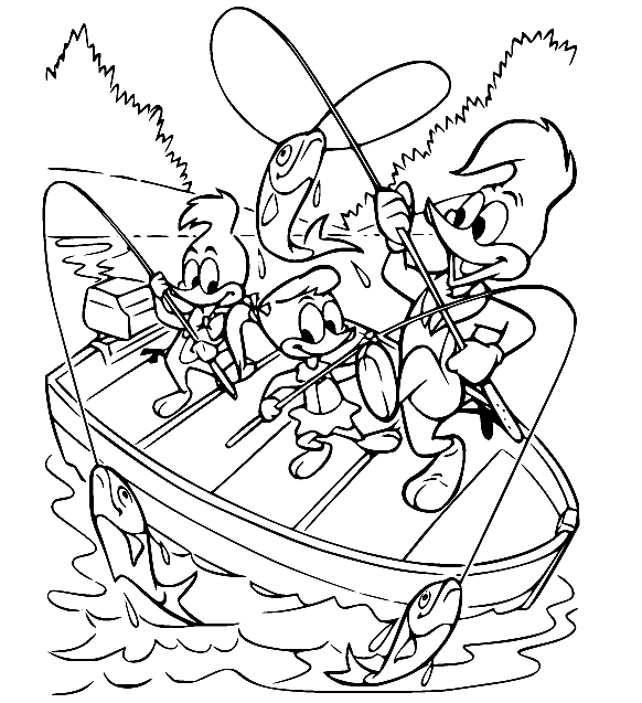 Woody Woodpecker Fishing Coloring Page