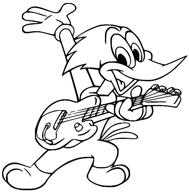 Woody Woodpecker Playing Guitar Coloring Pages