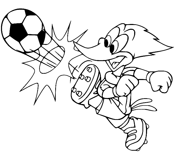 Woody Woodpecker jouant au football de Woody Woodpecker