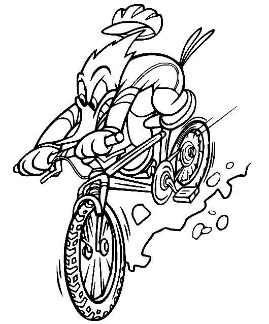 Woody Woodpecker Riding a Bike Coloring Page