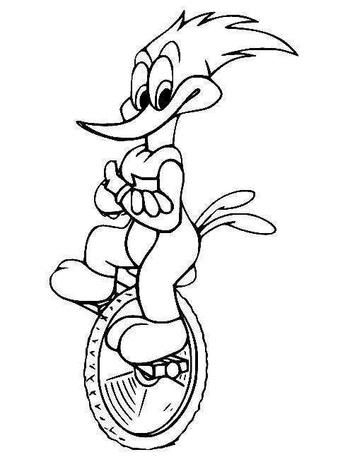 Woody Woodpecker Riding a Monocycle Coloring Pages