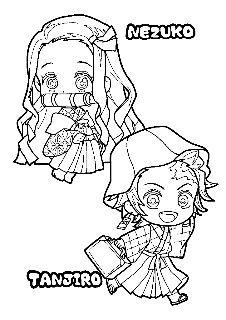 Desenho para colorir de Nezuko e Tanjiro · Creative Fabrica