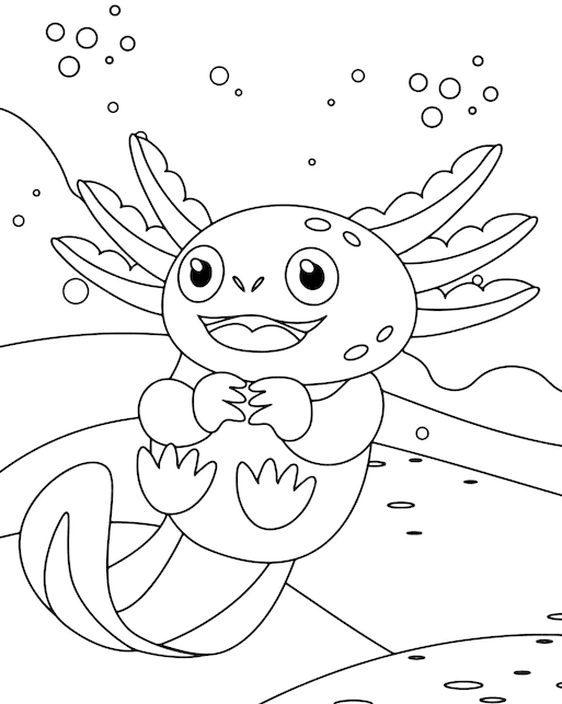 Pagina da colorare adorabile di Axolotl per i bambini